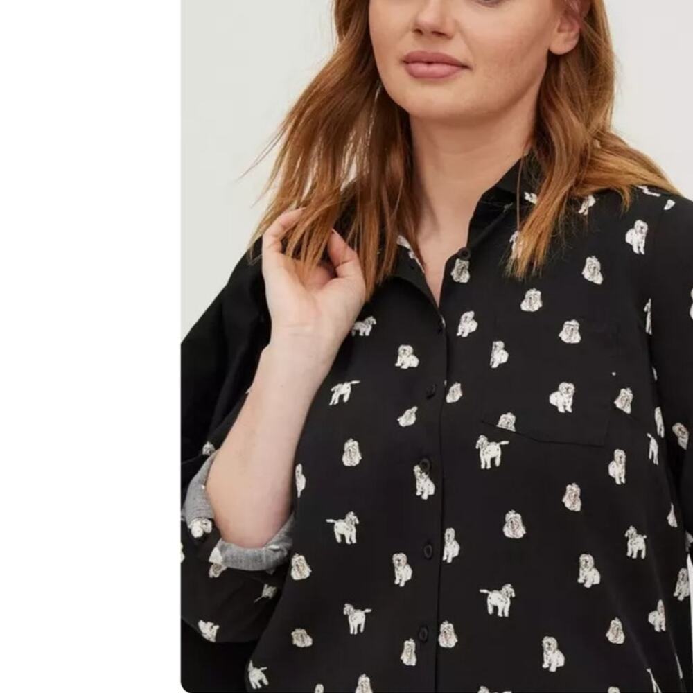 Torrid Lizzie Dog Button Up Black Shirt Long Sleeve Casual Workwear Size 00 M/L - Picture 5 of 16